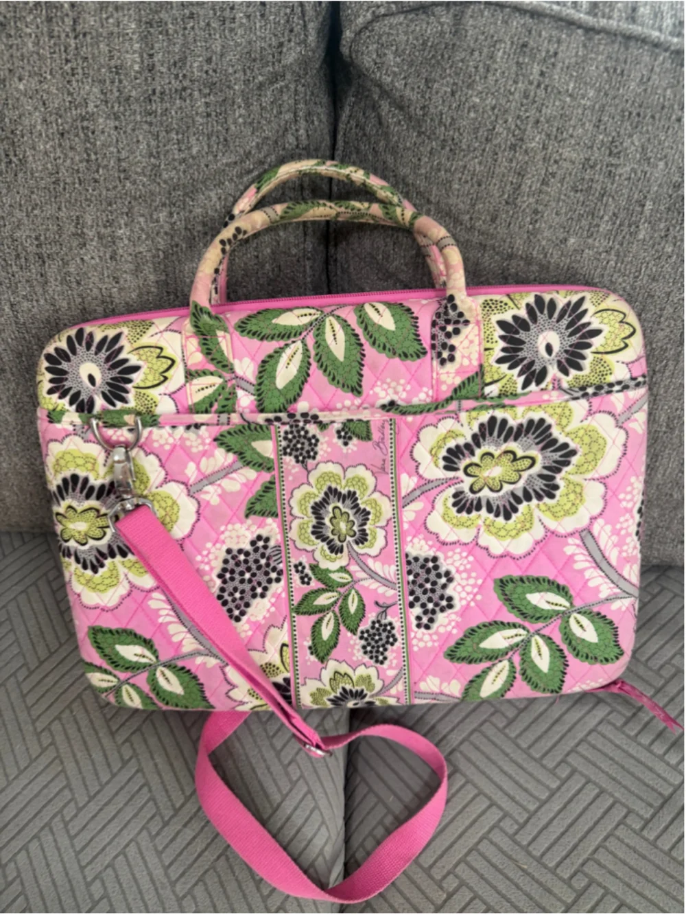 Women's Vera Bradley Laptop Bag One Size Pink Green Floral Quilted